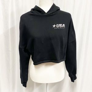 H&M Divided Black Cropped USA Hoodie